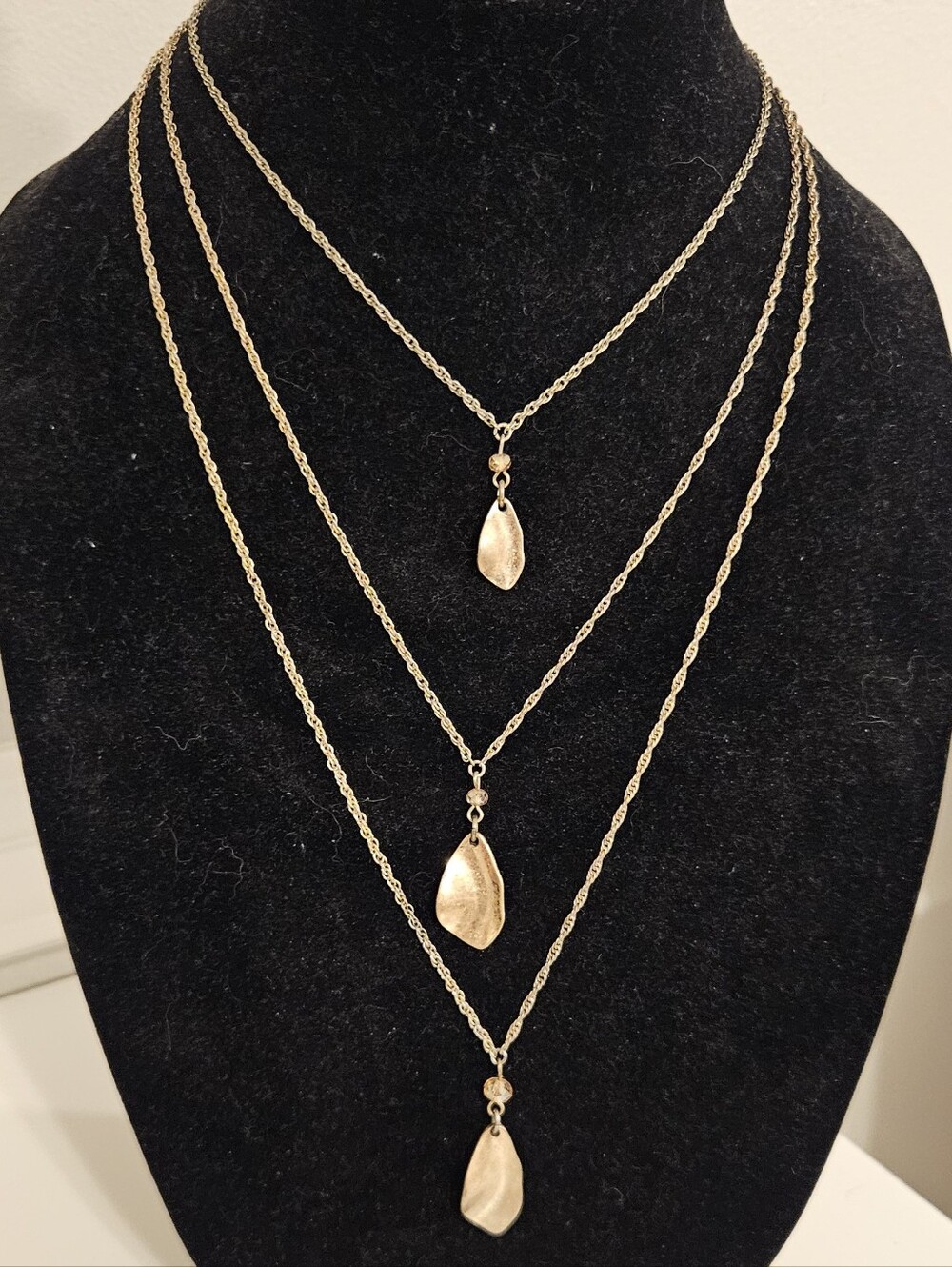 Loft Antique Lucite Brass Bead Gold-Tone Layered Tiered Leaf Teardrop Necklace